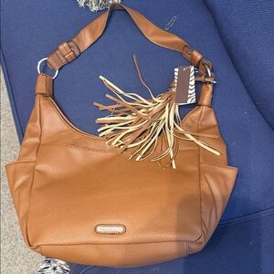 Dana Buchman Tan Leather Shoulder Bag with Fringe